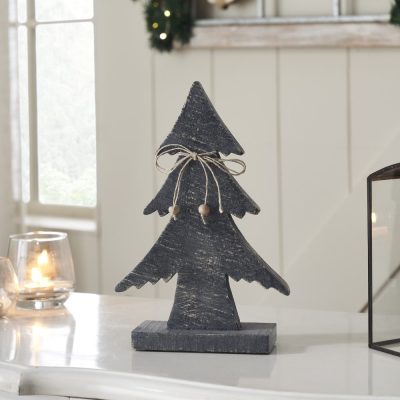 Three-Tiered Pine Distressed Dark Grey Wooden Tree Large 11x7x2.5