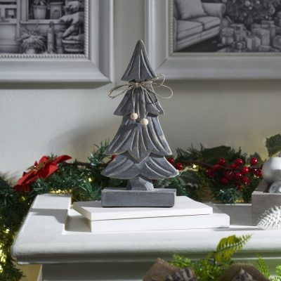 Four-Tiered Pine Distressed Dark Grey Wooden Tree Large 10.25x4.75x2.5