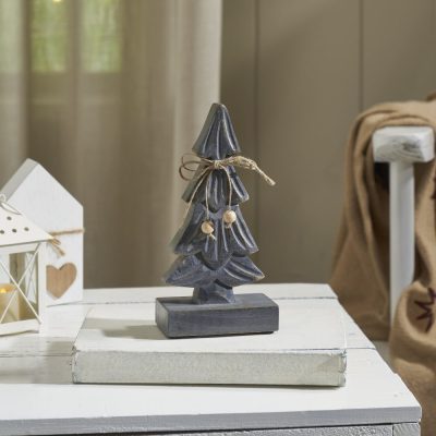 Four-Tiered Pine Distressed Dark Grey Wooden Tree Small 8.25x3.75x2.5