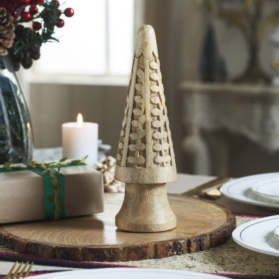 Natural Wooden Carved Cone Tree Large 9.25x3x3