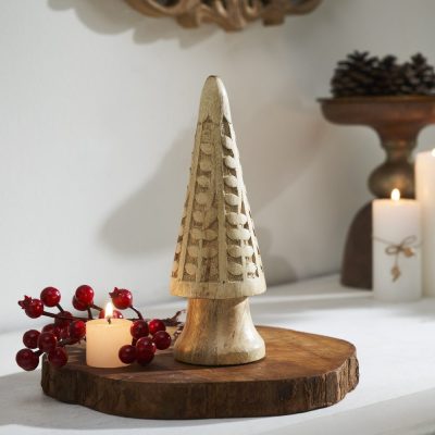 Natural Wooden Carved Cone Tree Medium 8.25x3x3
