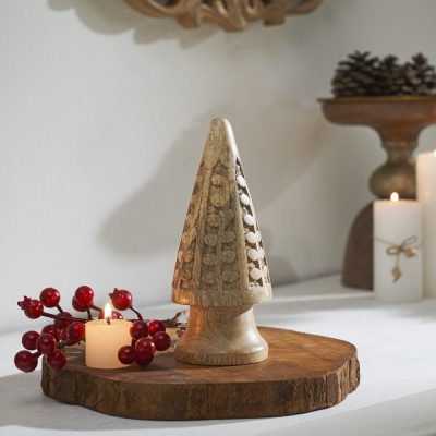 Natural Wooden Carved Cone Tree Small 7.25x3x3