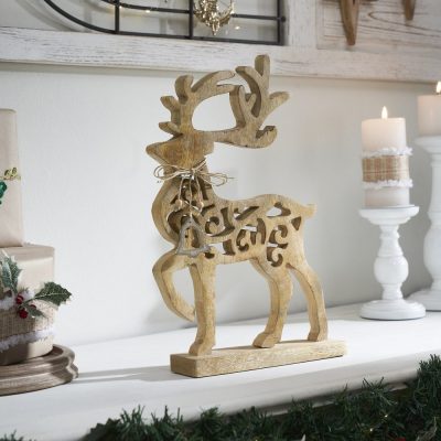 Ornate Prancer Wooden Reindeer Large 16.5x11.75x2.25