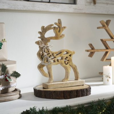 Ornate Prancer Wooden Reindeer Small 12.75x9.25x2.25