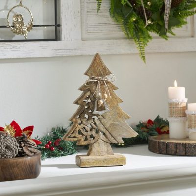Ornate Evergreen Natural Wooden Tree 11.75x8x2.5