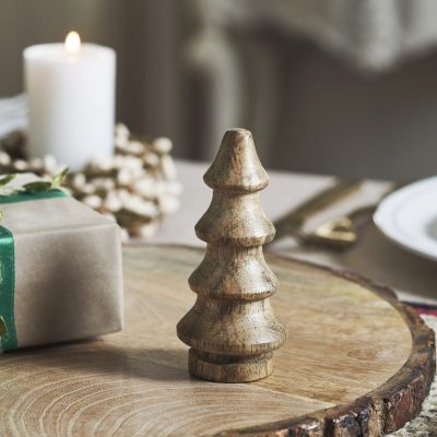 Natural Four-Tiered Hand Turned Wooden Tree 4.5x2x2 Set of 6