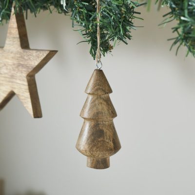 Natural Three-Tiered Hand Turned Wooden Tree 4.5x2x2 Set of 6