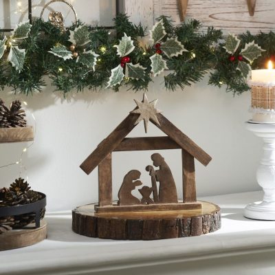 A Savior is Born Dark Wooden Nativity Scene 8.5x10x1.5