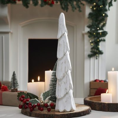 Distress White Wooden Cone Tree Large 15.5x3.5x3.5