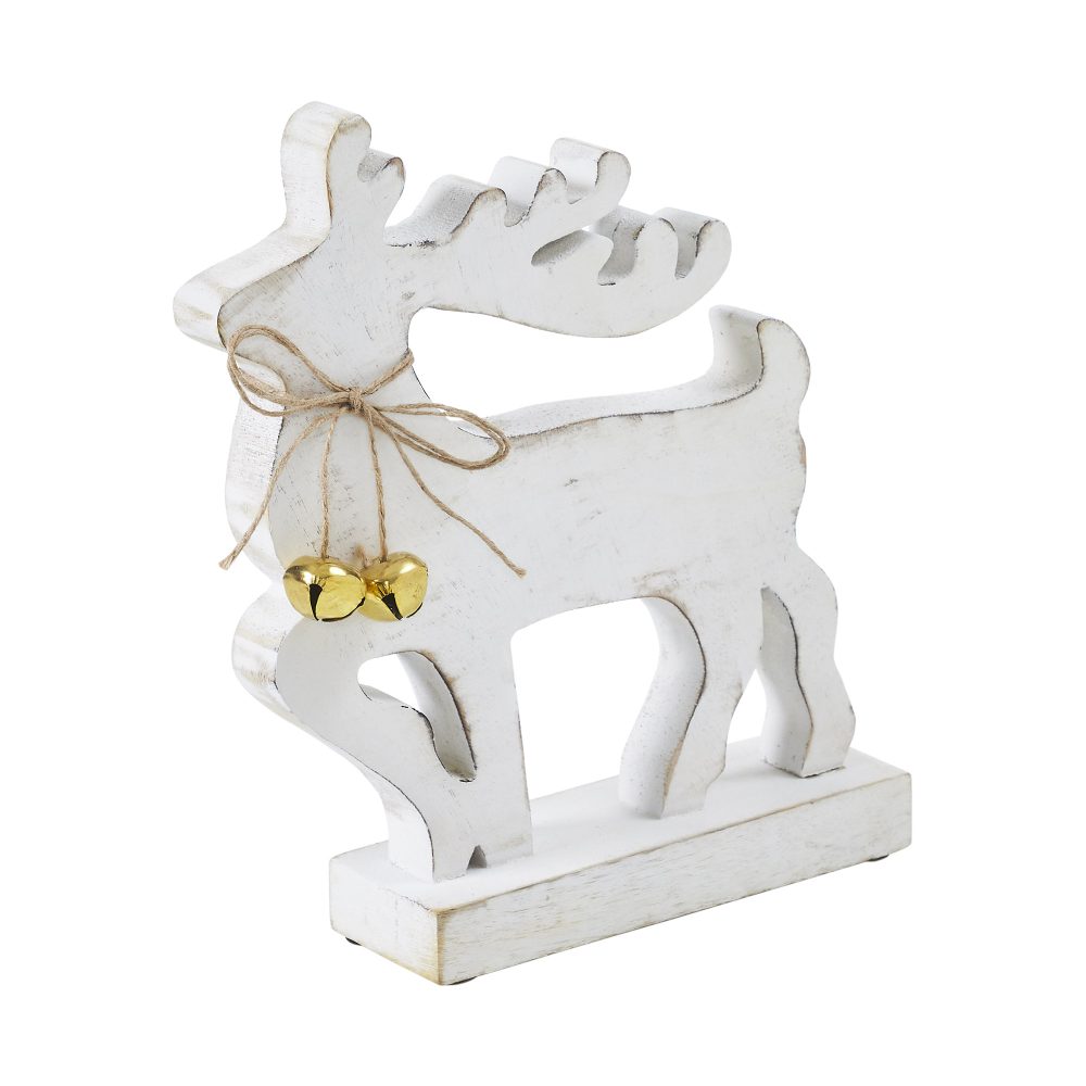 Winter Walk Distressed White Wooden Reindeer Large 10x9x2.5 - Image 2