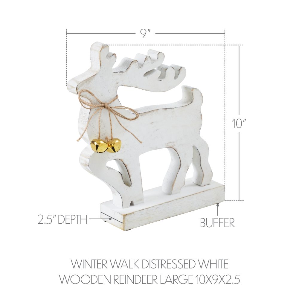 Winter Walk Distressed White Wooden Reindeer Large 10x9x2.5 - Image 3