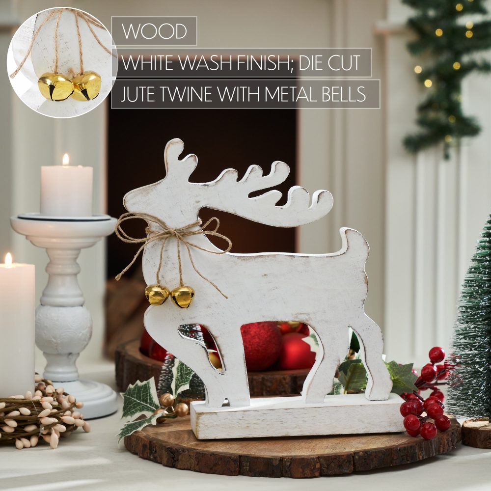 Winter Walk Distressed White Wooden Reindeer Large 10x9x2.5 - Image 4