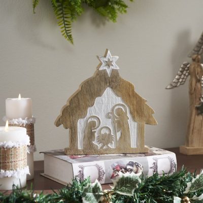 Star of Bethlehem Natural Wooden Nativity Scene 8x8x1