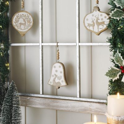 White Washed Winter Forest Natural Wooden Ornament Set of 3 - 4 inch