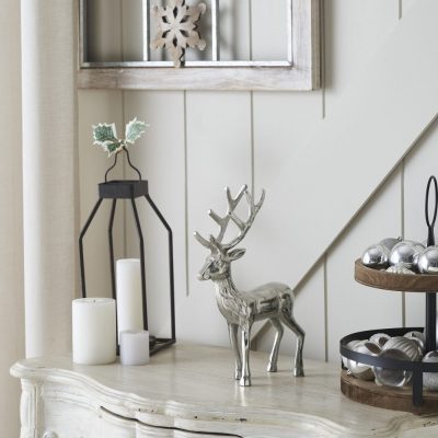 Shiny Silver Reindeer Figurine 12x8x2.75