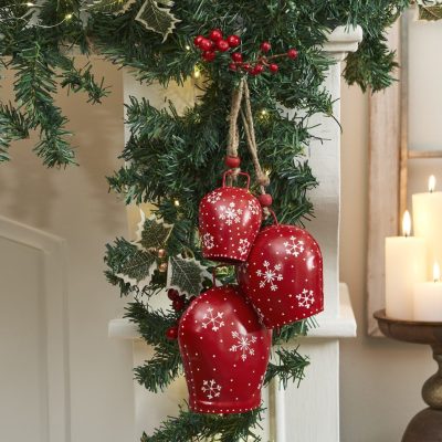 Falling Snowflake Red Metal Bell Set of 3 - 4/5/6.25 inch