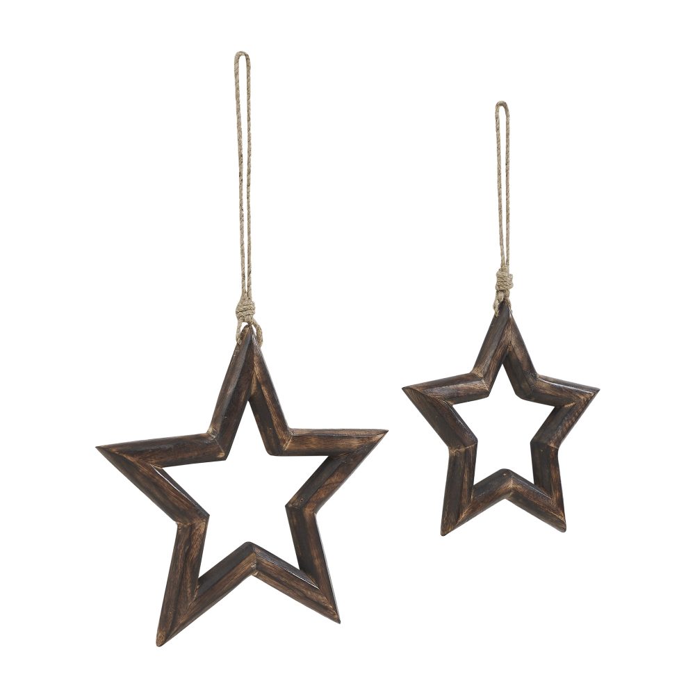 Dark Wooden Star Ornament Set of 2 - 8/9.75 inch - Image 2
