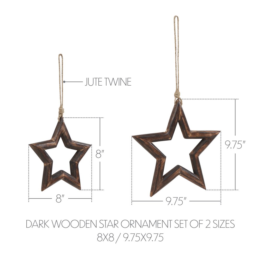 Dark Wooden Star Ornament Set of 2 - 8/9.75 inch - Image 3