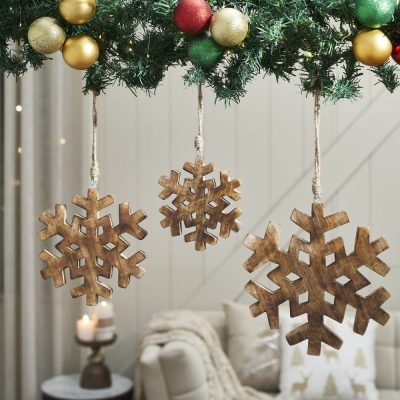 Distressed Dark Wooden Snowflake Ornament Set of 3 - 5.75/7.75/9.75 inch