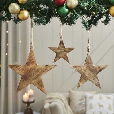 Distressed Dark Wooden Star Ornament Set of 3 - 5.5/8/10 inch