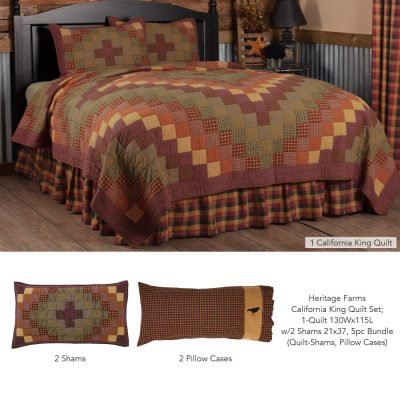 Heritage Farms California King Quilt Set; 1-Quilt 130Wx115L w/2 Shams 21x37 5pc Bundle (Quilt-Shams, Pillow Cases)