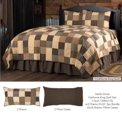 Kettle Grove California King Quilt Set; 1-Quilt 130Wx115L w/2 Shams 21x37 5pc Bundle (Quilt-Shams, Pillow Cases)