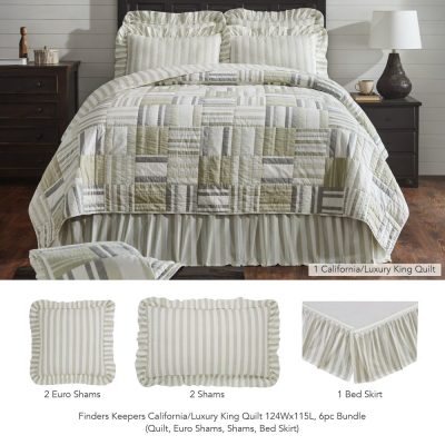 Finders Keepers California/Luxury King Quilt 124Wx115L 6pc Bundle (Quilt, Euro Shams, Shams, Bed Skirt)