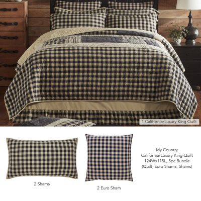 My Country California/Luxury King Quilt 124Wx115L 5pc Bundle (Quilt, Euro Shams, Shams)