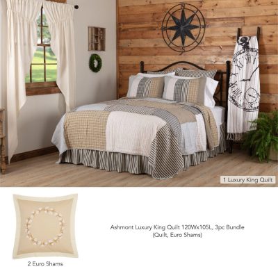 Ashmont Luxury King Quilt 120Wx105L 3pc Bundle (Quilt, Euro Shams)