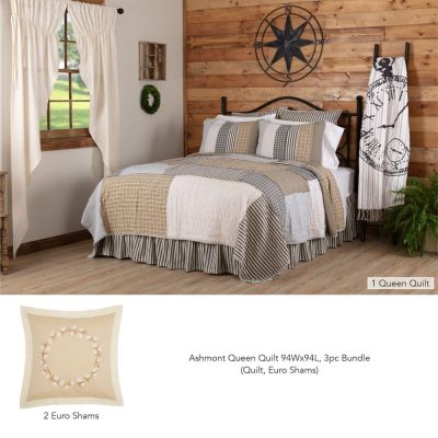 Ashmont Queen Quilt 94Wx94L 3pc Bundle (Quilt, Euro Shams)