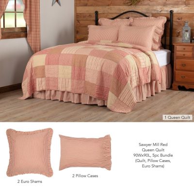 Sawyer Mill Red Queen Quilt 90Wx90L 5pc Bundle (Quilt, Pillow Cases, Euro Shams)