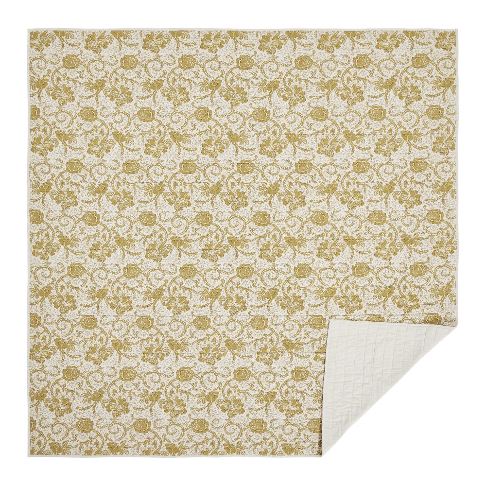 Dorset Gold Floral Queen Quilt 90Wx90L 8pc Bundle (Quilt, Pillow Cases, Euro Shams, Bed Skirt, Shams) - Image 2