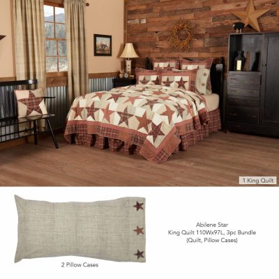 Abilene Star King Quilt 110Wx97L 3pc Bundle (Quilt, Pillow Cases)