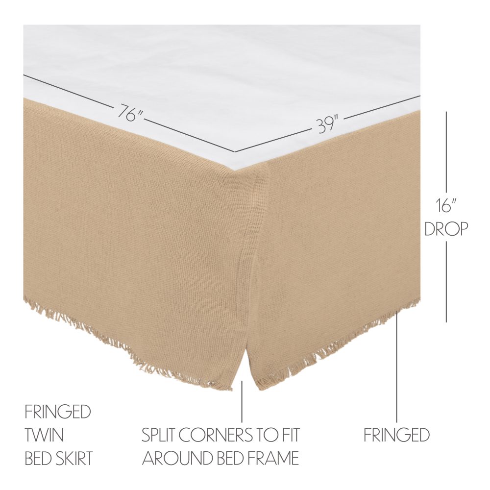 Burlap Vintage Fringed Twin Bed Skirt 39x76x16 3pc Bundle (Bed Skirt, Pillow Cases) - Image 4