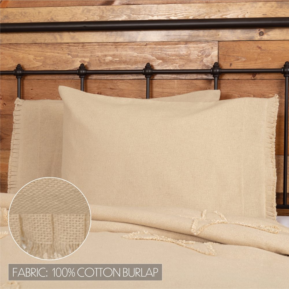 Burlap Vintage Fringed Twin Bed Skirt 39x76x16 3pc Bundle (Bed Skirt, Pillow Cases) - Image 6