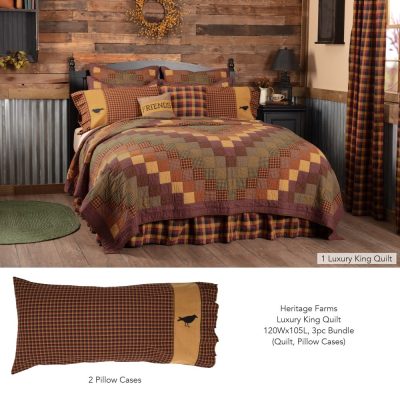 Heritage Farms Luxury King Quilt 120Wx105L 3pc Bundle (Quilt, Pillow Cases)