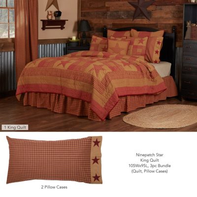 Ninepatch Star King Quilt 105Wx95L 3pc Bundle (Quilt, Pillow Cases)