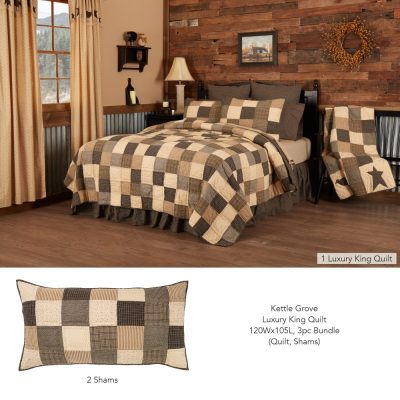 Kettle Grove Luxury King Quilt 120Wx105L 3pc Bundle (Quilt, Shams)