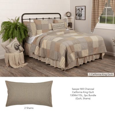 Sawyer Mill Charcoal California King Quilt 130Wx115L 3pc Bundle (Quilt, Shams)