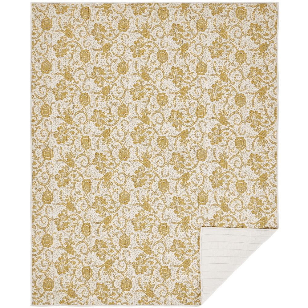 Dorset Gold Floral Twin Quilt 68Wx86L 6pc Bundle (Quilt, Bed Skirt, Pillow Cases, Sham, Euro Sham) - Image 2