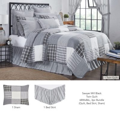 Sawyer Mill Black Twin Quilt 68Wx86L 3pc Bundle (Quilt, Bed Skirt, Sham)