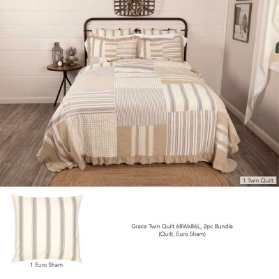 Grace Twin Quilt 68Wx86L 2pc Bundle (Quilt, Euro Sham)
