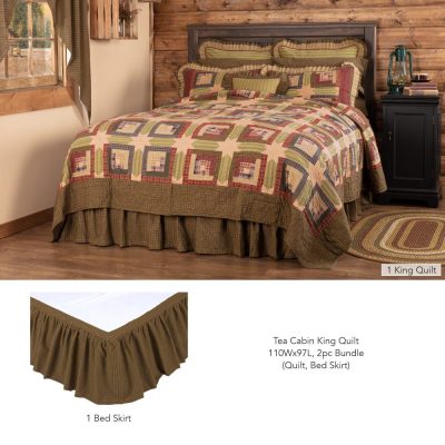 Tea Cabin King Quilt 110Wx97L 2pc Bundle (Quilt, Bed Skirt)