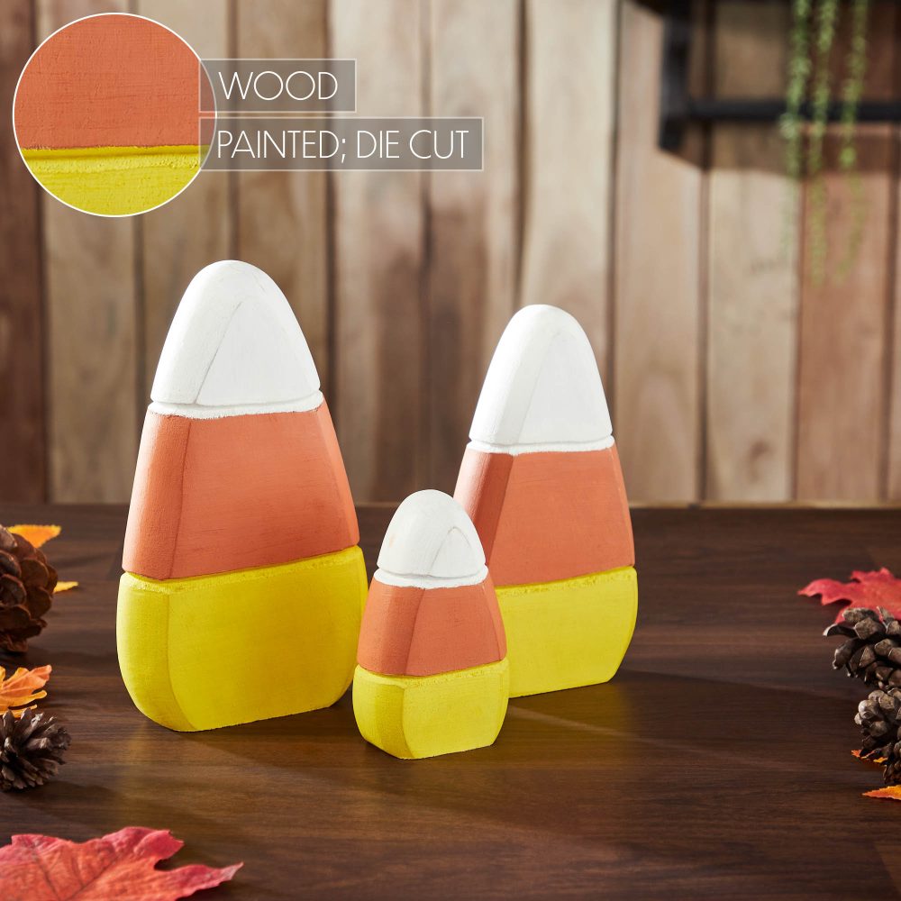 Fall Autumn Candy Corn Wooden Decor Set of 3 Assorted Sizes for Rustic Farmhouse Tabletop & Tiered Tray Display (6 PC Bundle) - Image 3