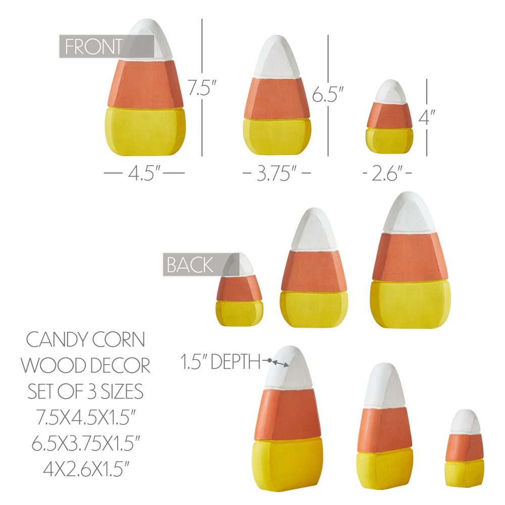 Fall Autumn Candy Corn Wooden Decor Set of 3 Assorted Sizes for Rustic Farmhouse Tabletop & Tiered Tray Display (6 PC Bundle) - Image 5