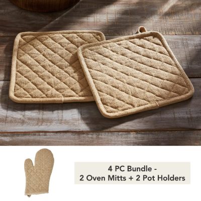 Burlap Natural Pot Holder Set of 2 8x8 (4 PC Bundle)