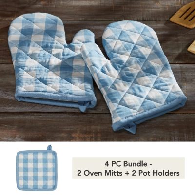 Annie Buffalo Check Blue Oven Mitt Set of 2 (4 PC Bundle)