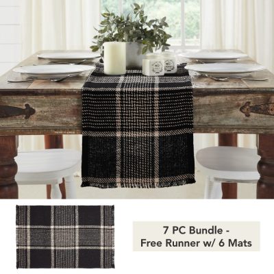 Eston Black Tan Plaid Runner 12x36 (7 PC Bundle)