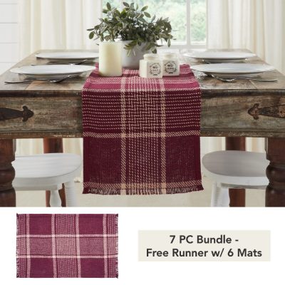 Eston Burgundy Tan Plaid Runner 12x36 (7 PC Bundle)