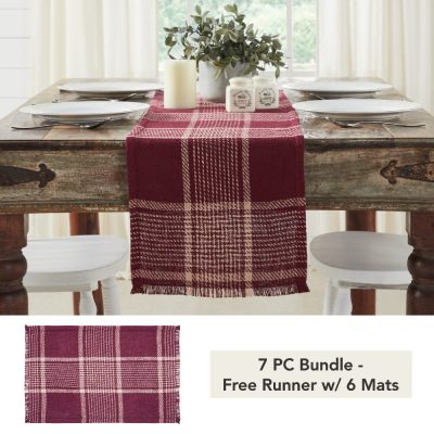 Eston Burgundy Tan Plaid Runner 12x48 (7 PC Bundle)